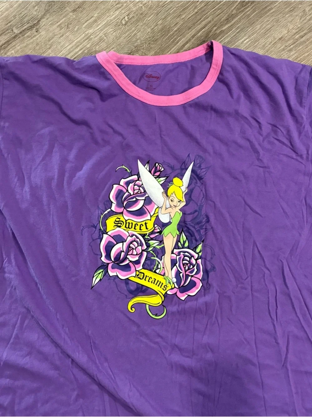 Disney Tinker Bell Purple Sweet Dreams Graphic Plus Size Pajama Top - Picture 2 of 9